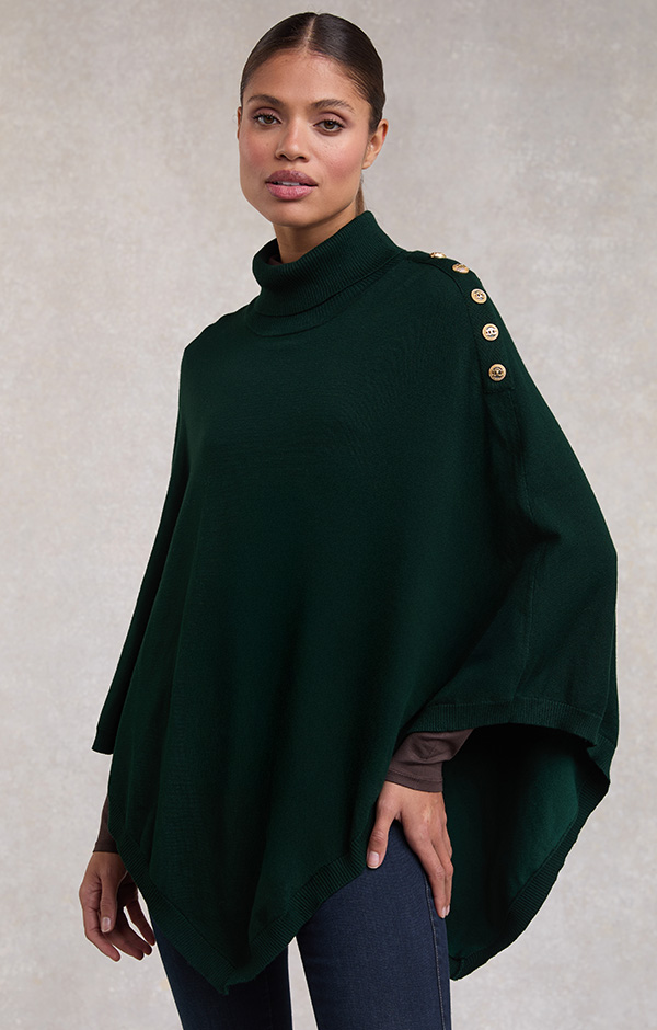 Roll Neck Cape (Deep Emerald)