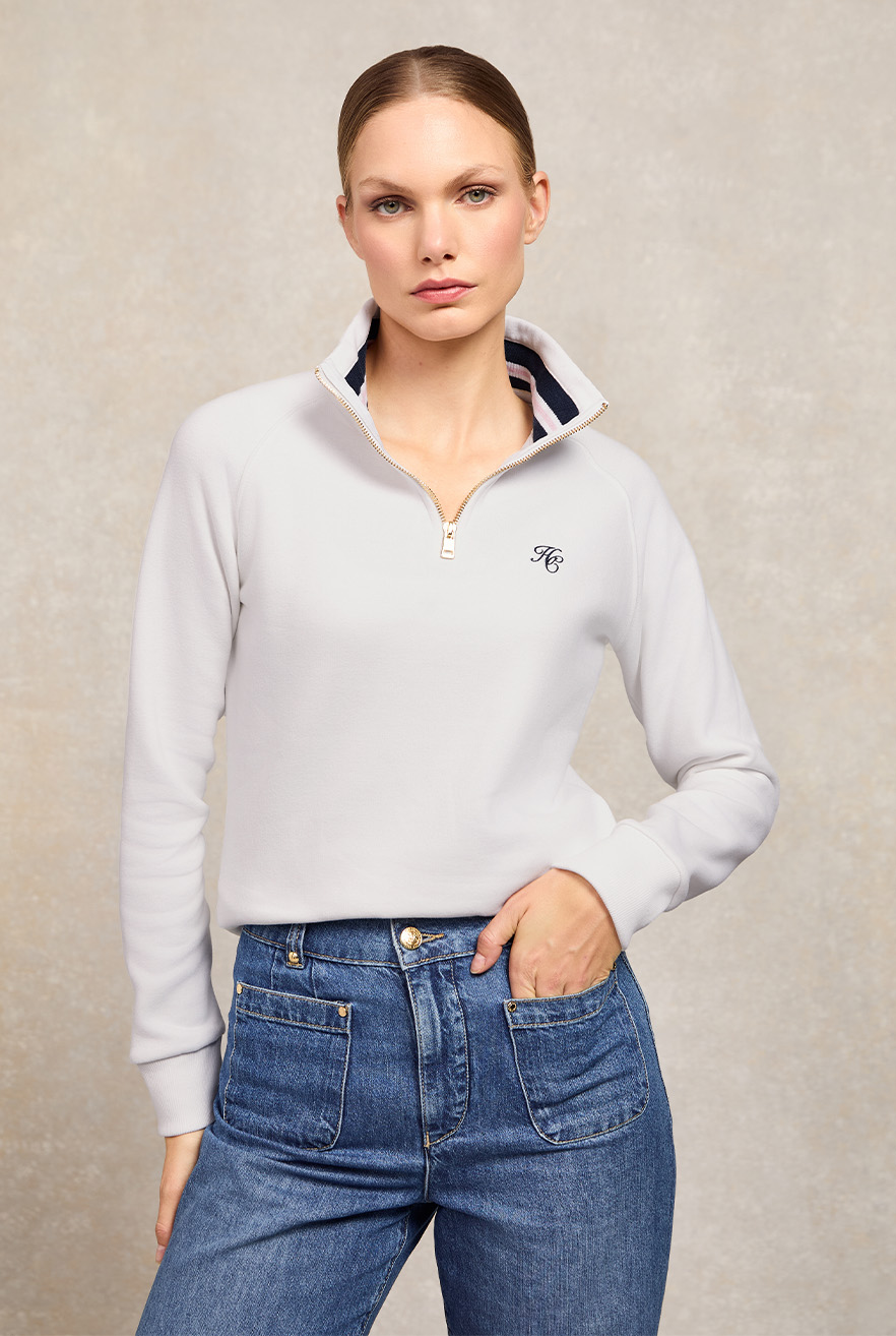 Burford Quarter Zip Neck Sweat (White)