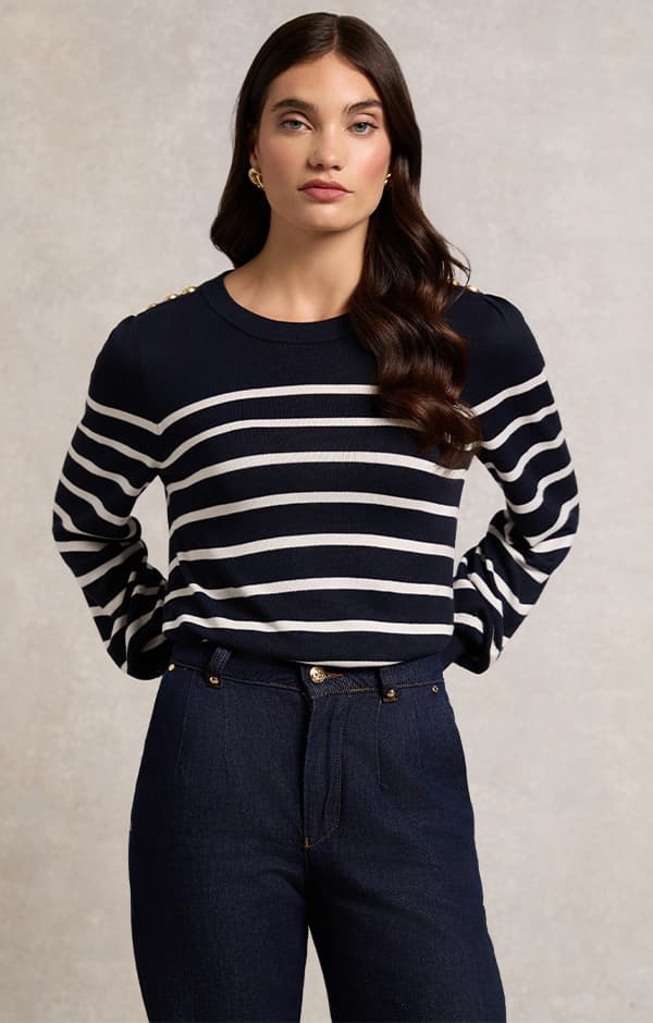 Kelsie Crew Neck Knit (Ink Navy Stripe)