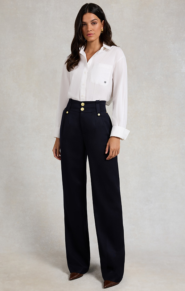 High Waisted Straight Trouser (Navy Barathea)
