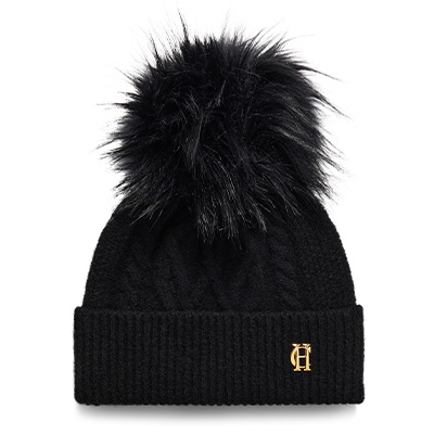 Sloane Cable Bobble Hat (Black)
