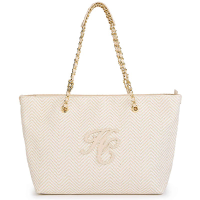Amalfi Straw Tote (Cream Herringbone)