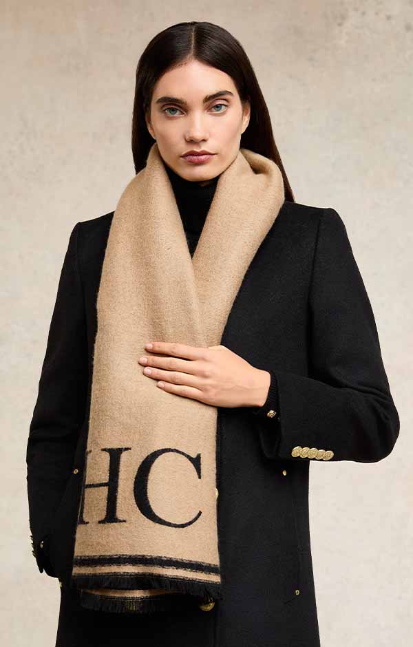 Regency Monogram Scarf Black Camel
