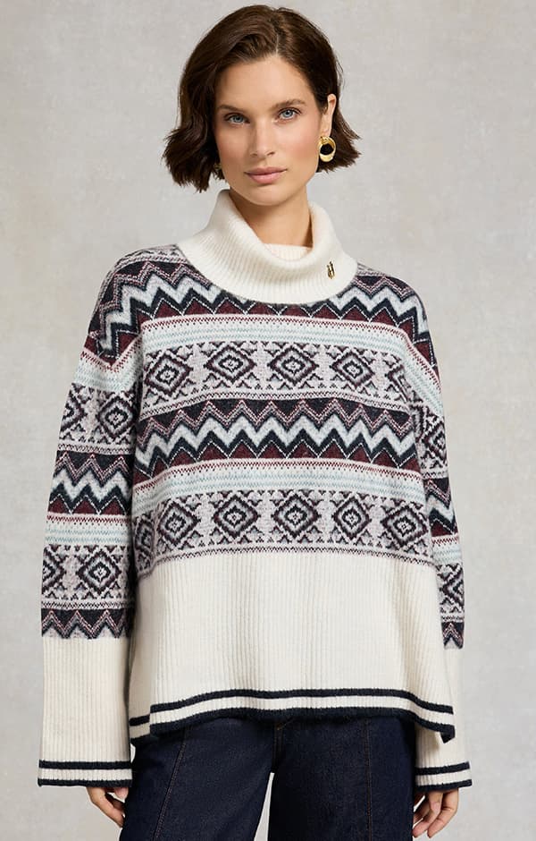 Antonia Fairisle Roll Neck Knit (Natural)