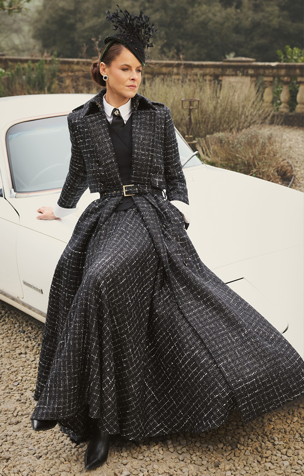 Jade's Cheltenham Look (Black & Silver Couture Tweed)