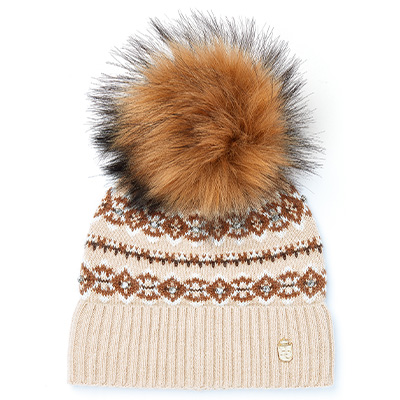 Jennifer Fairisle Bobble Hat (Light Camel)
