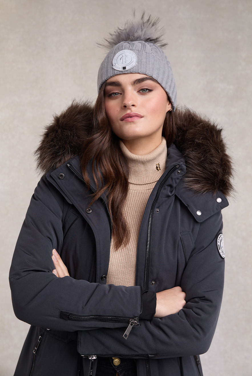 Cable Faux Fur Bobble Hat (Grey Marl)