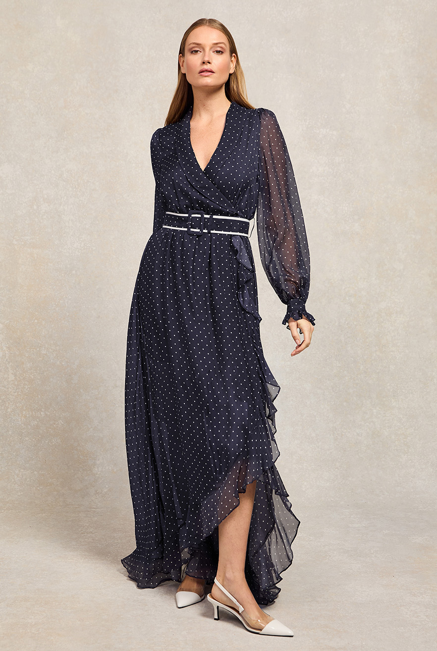 Esme Maxi Dress (Deep Navy Polka Dot)