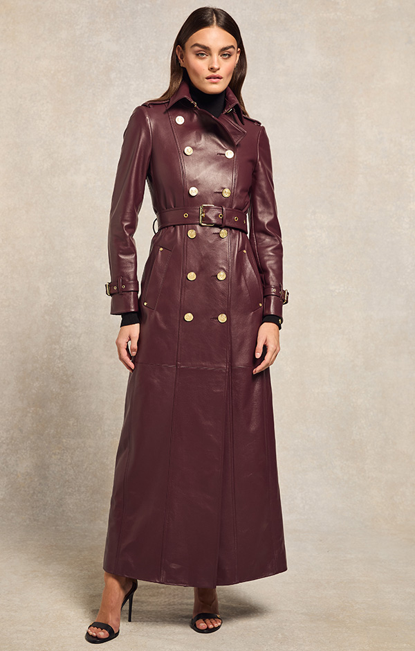 Full Length Marlborough Trench Coat (Valencia Leather Oxblood)