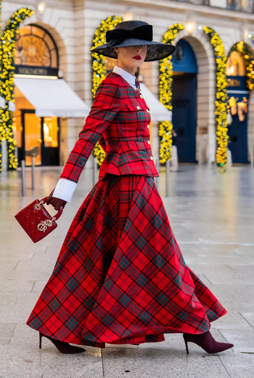 360 Maxi Tweed Circle Skirt (Red Tartan)