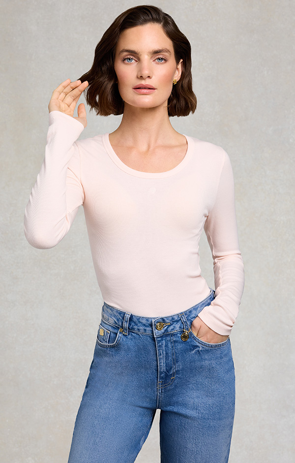 Rebecca Rib Long Sleeve Top (Palest Pink)