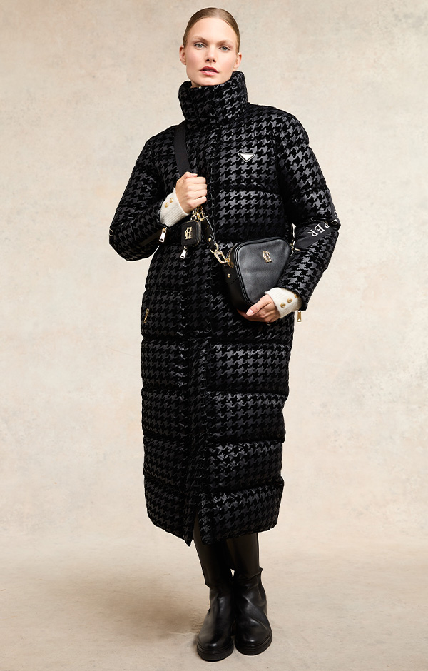 Camden Longline Coat (Mono Houndstooth)
