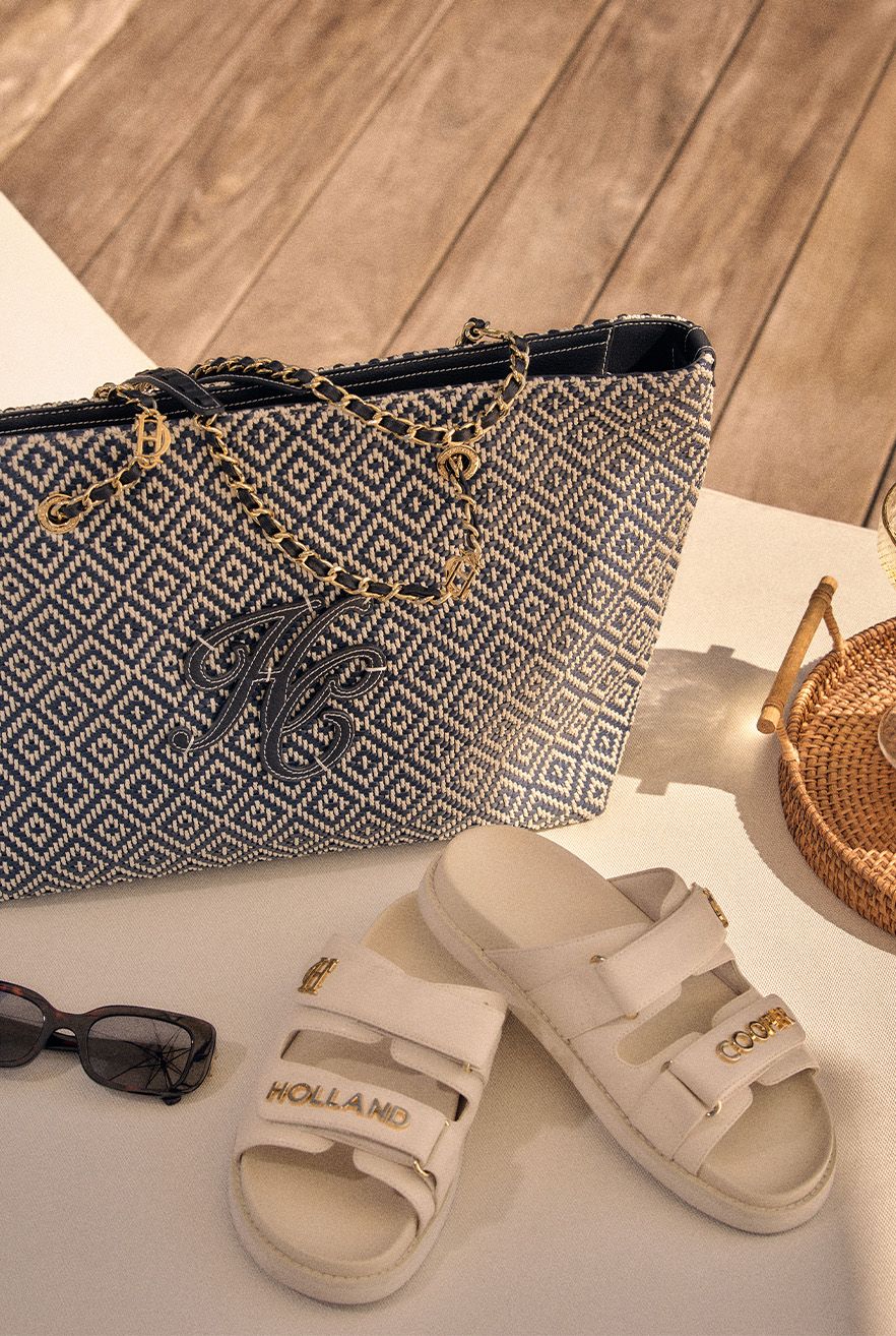 Amalfi Straw Tote (Navy Geo)