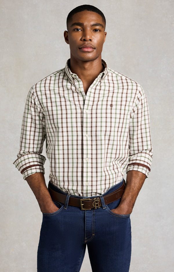 Men's Relaxed Fit Button Down Shirt (Bourton Green Check)