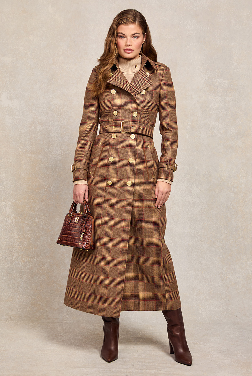 Full Length Marlborough Trench Coat (Clarence Check Merlot)