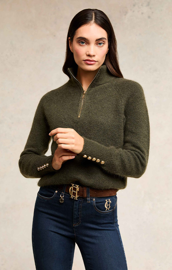 Tori Half Zip Knit (Forest Green)