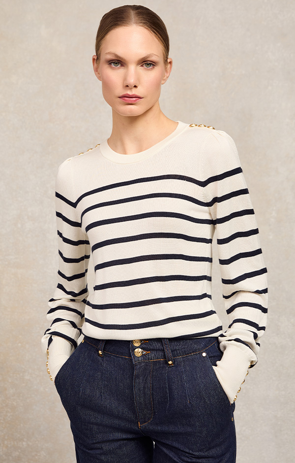 Kelsie Crew Neck Knit (Natural Stripe)