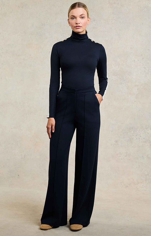 Panel Long Sleeve Roll Neck (Navy Ecru)
