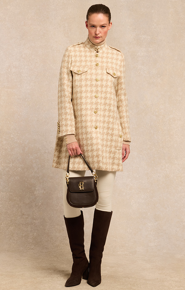 Highbury Cape Coat (Camel Houndstooth)