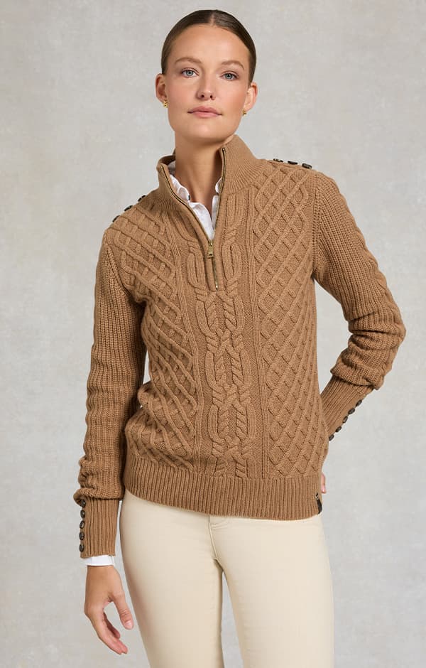 Country Cable Quarter Zip Knit (Caramel)