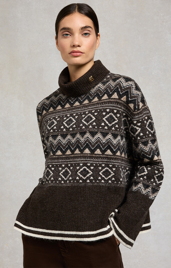 Antonia FairIsle Roll Neck Knit (Chocolate)