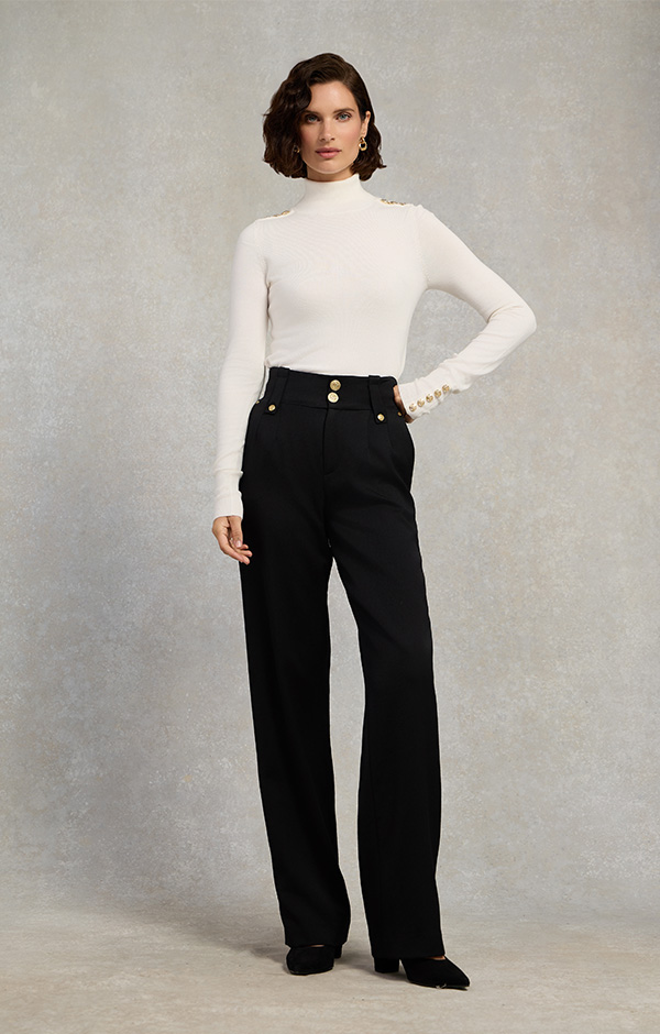 High Waisted Straight Trouser (Black Barathea)