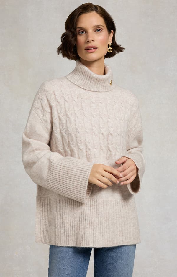 Antonia Cable Roll Neck Knit (Barley)