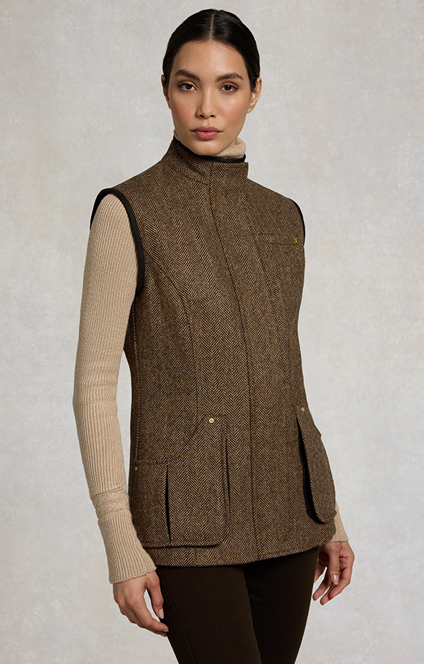 Country Classic Tweed Gilet (Large Scale Brown Herringbone)