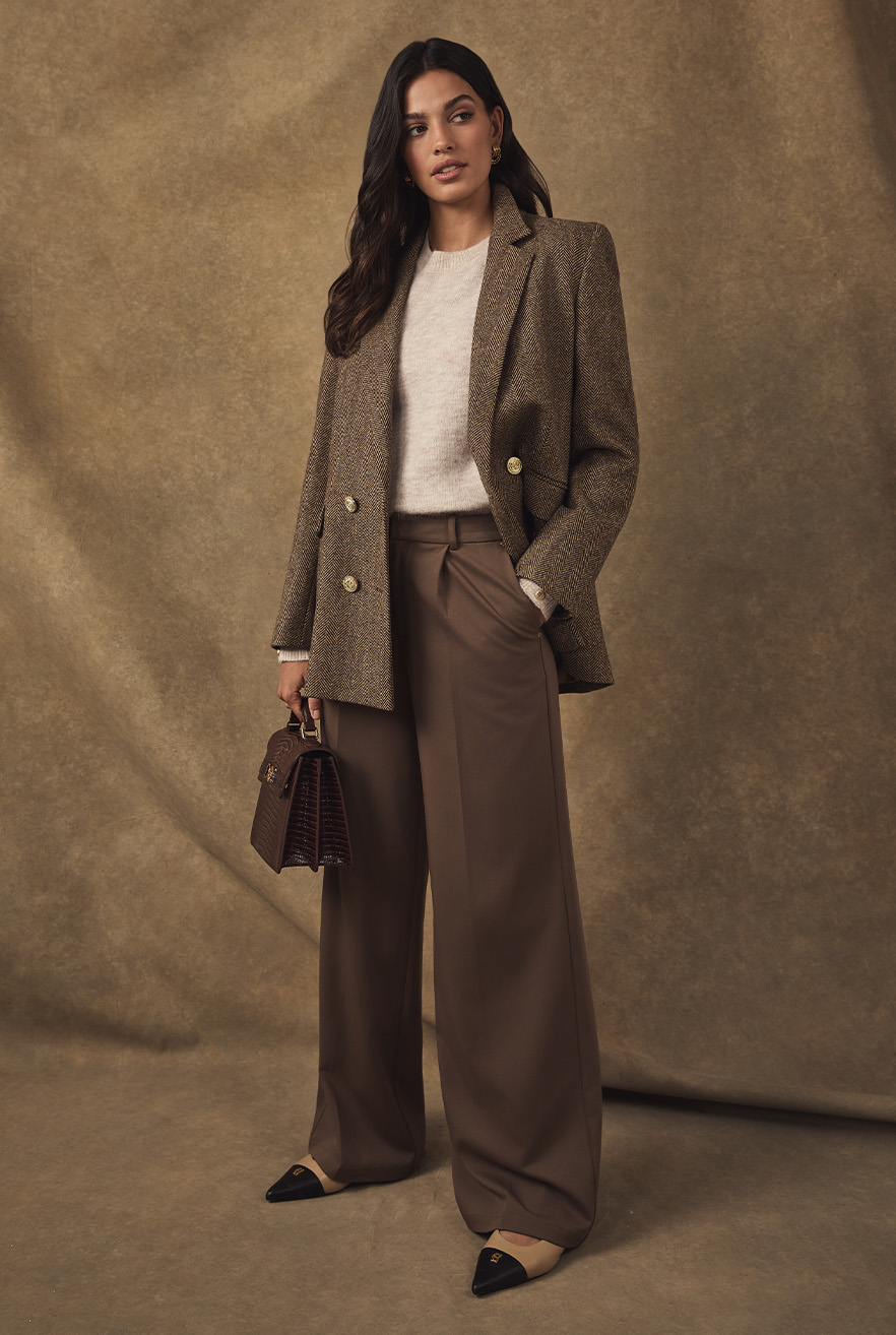 Double Breasted Blazer (Large Scale Brown Herringbone)