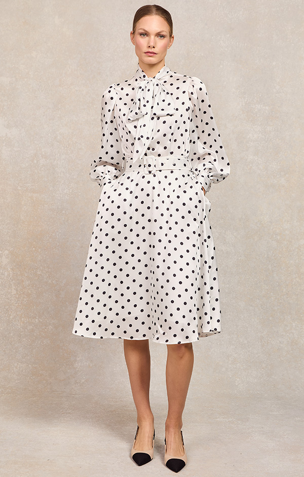 Ariella Midi Dress (White Black Polka Dot)