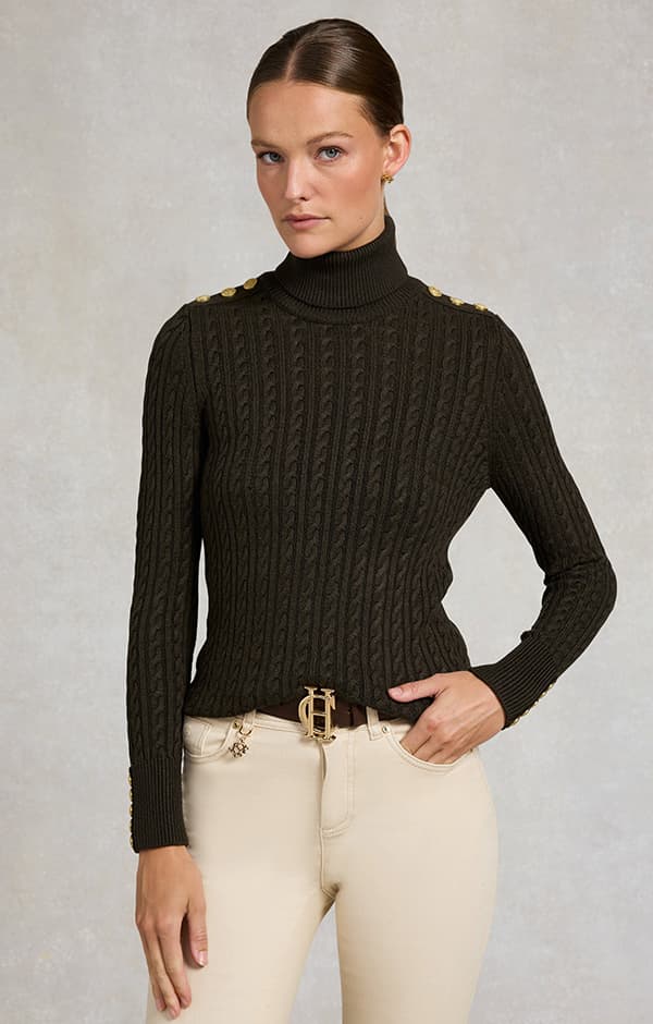 Seattle Roll Neck Cable Knit (Fern Green)