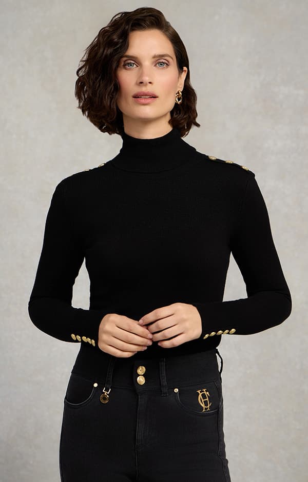 Buttoned Knit Roll Neck (Black)