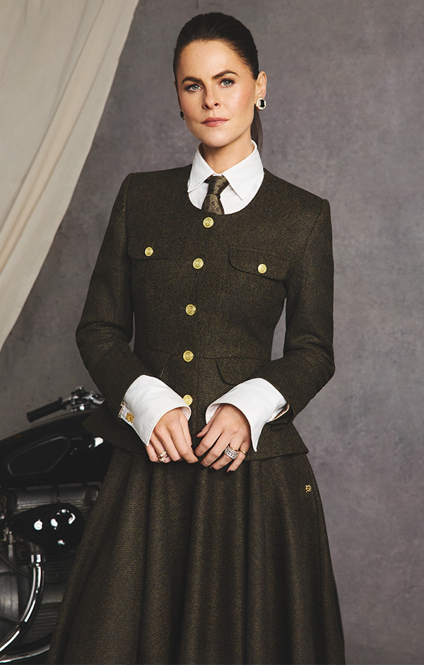 Tailored Peplum Jacket (Dark Green Herringbone)