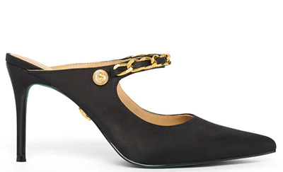 Regency Satin Pearl Stiletto (Black Satin)