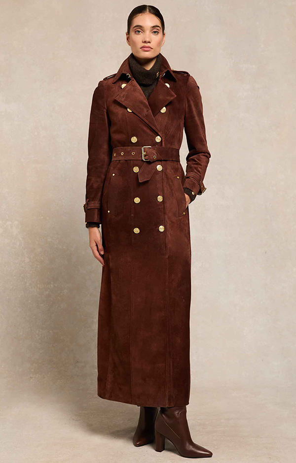 Full Length Marlborough Trench Coat (Chocolate Suede)