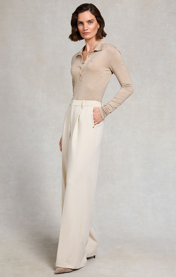 Pleated Wide Leg Trouser (Stone)