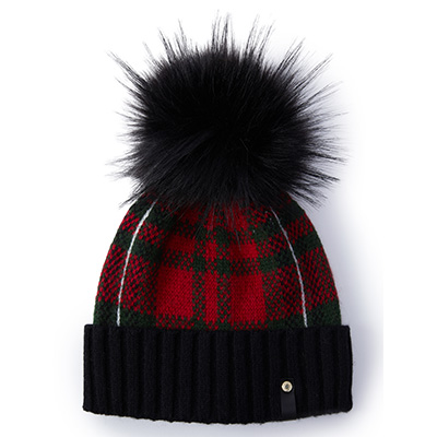 Knitted Bobble Hat (Red Tartan)