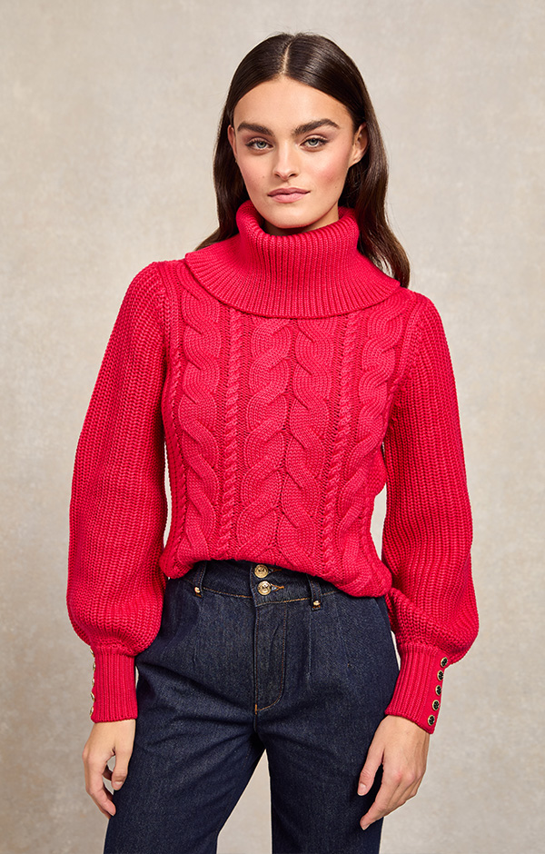 Corded Roll Neck (Raspberry)