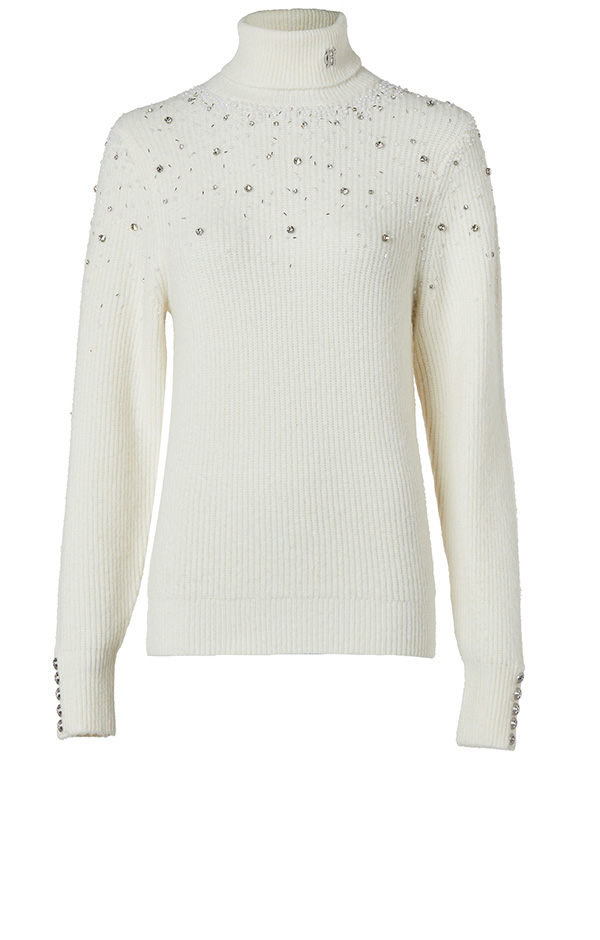 Kelsie Rib Embellished Roll Neck (Natural)