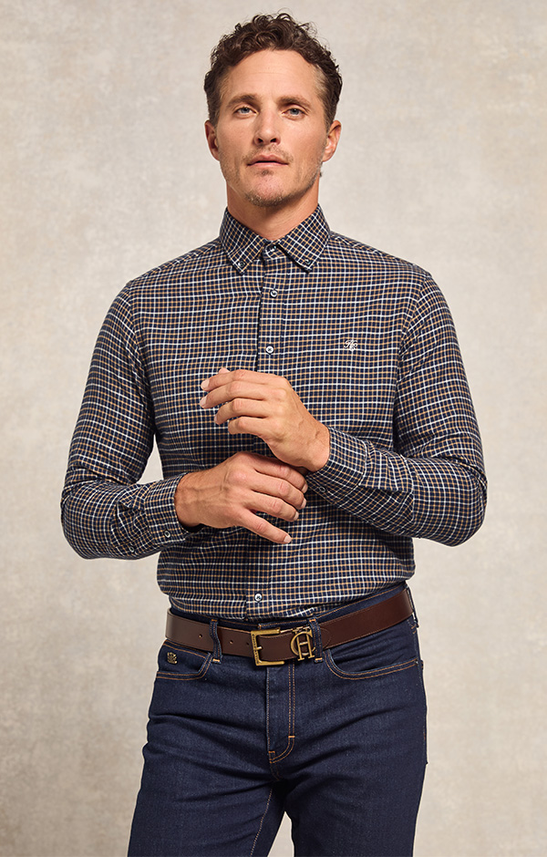Mens Classic Button Down Shirt (Cheltenham Navy Check)