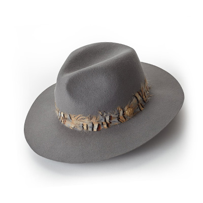 Trilby Hat Double Feather Band (Light Grey)