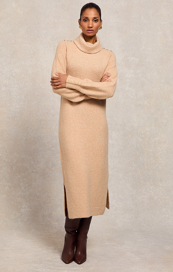 Berkeley Roll Neck Dress (Camel)