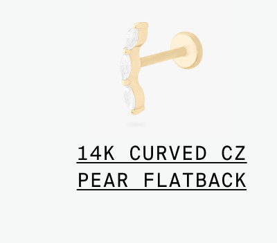 14K Curved CZ Pear Flatback Stud
