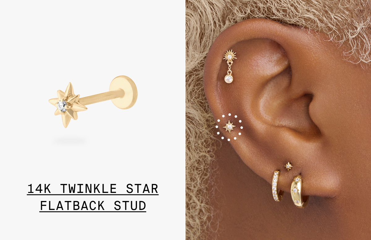 14K TWINKLE STAR FLATBACK STUD