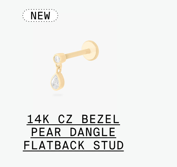 14K CZ BEZEL PEAR DANGLE FLATBACK STUD
