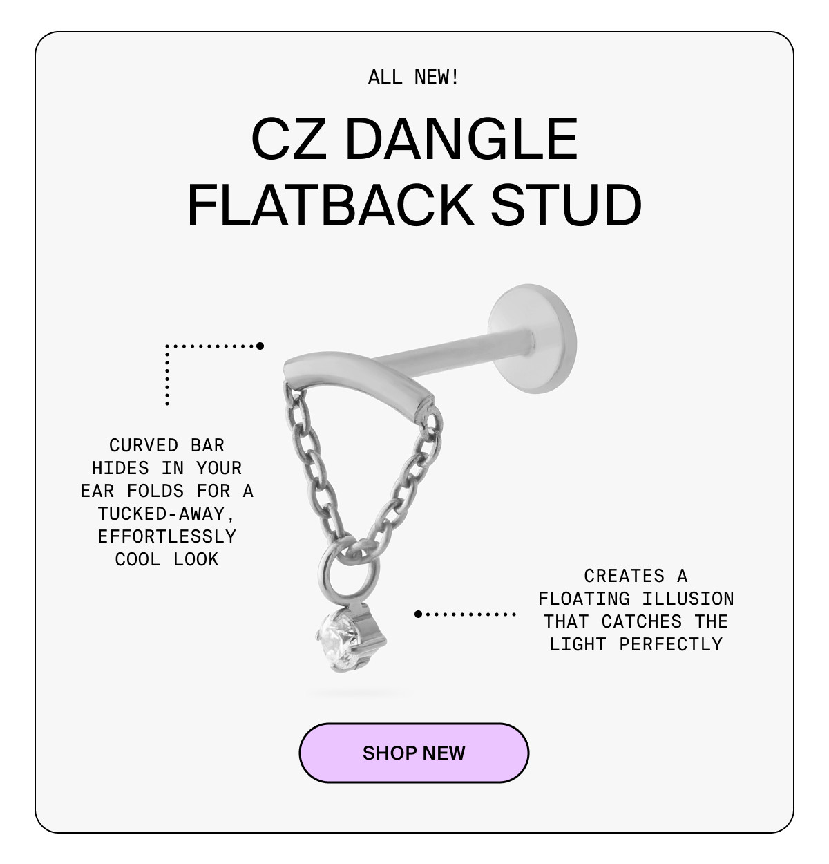 CZ DANGLE FLATBACK STUD