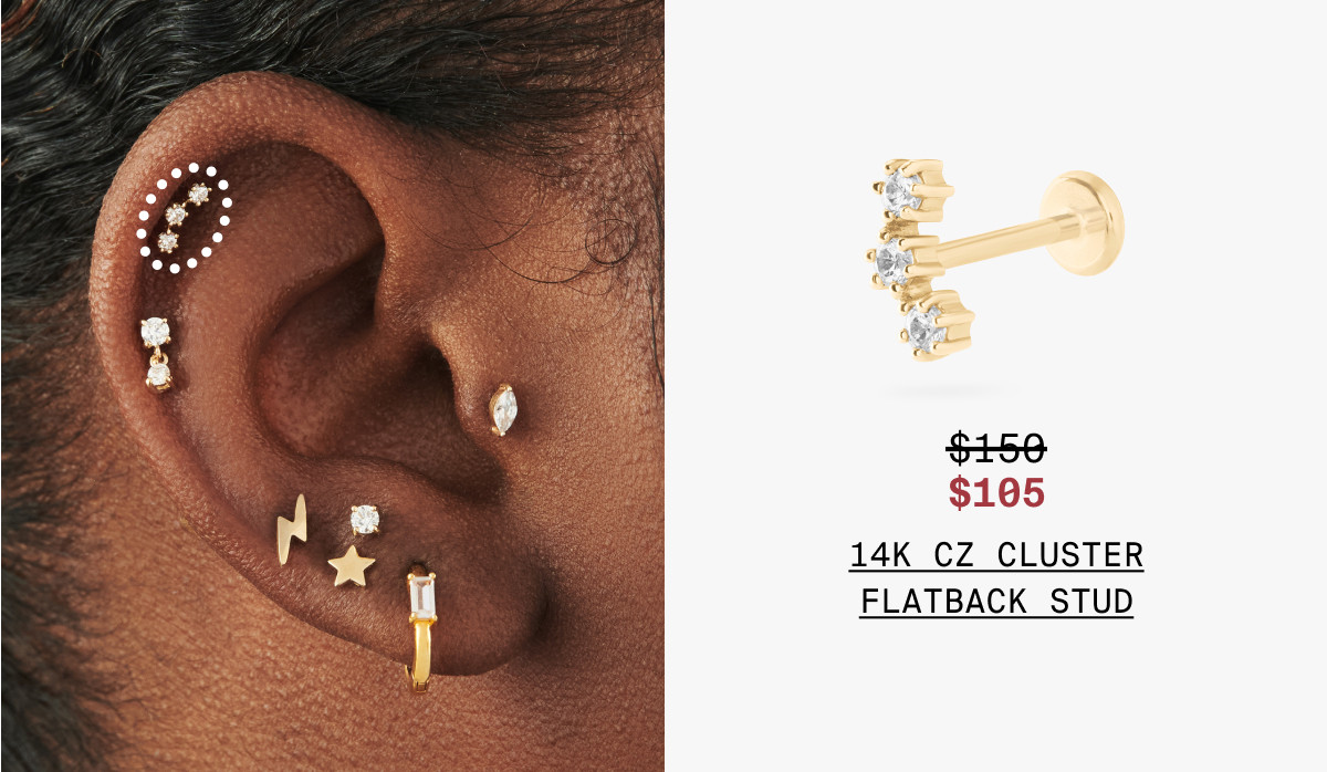14K CZ CLUSTER FLATBACK STUD