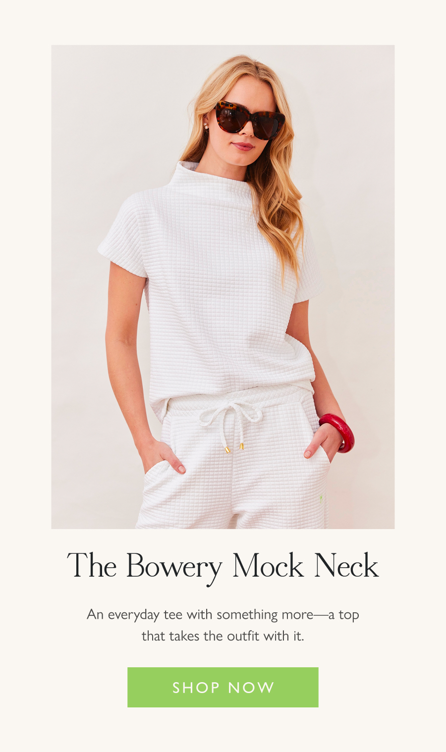 The Bowery Mock Neck An everyday tee with something more—a top that takes the outfit with it.  Shop Now