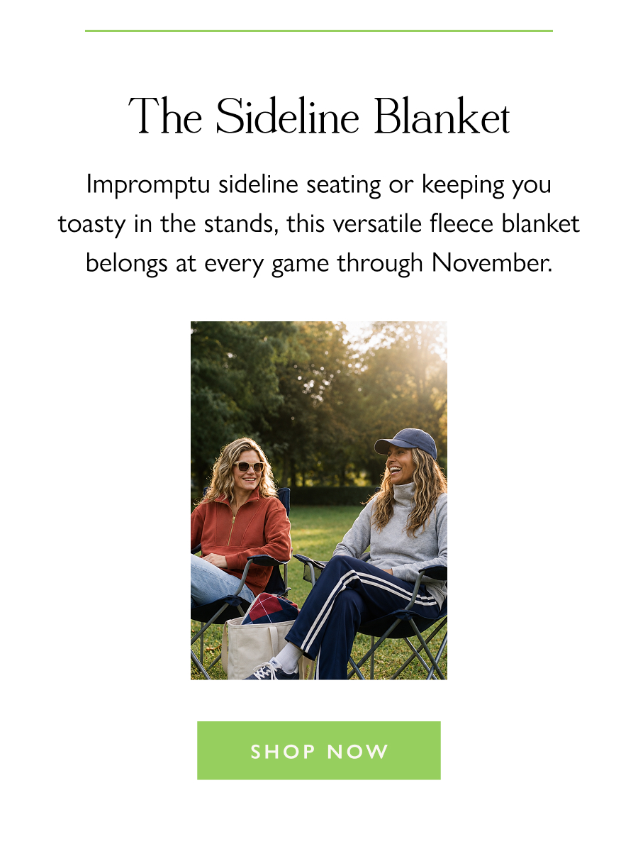 The Sideline Blanket Impromptu sideline seating or keeping you toasty in the stands, this versatile fleece blanket belongs at every game through November.