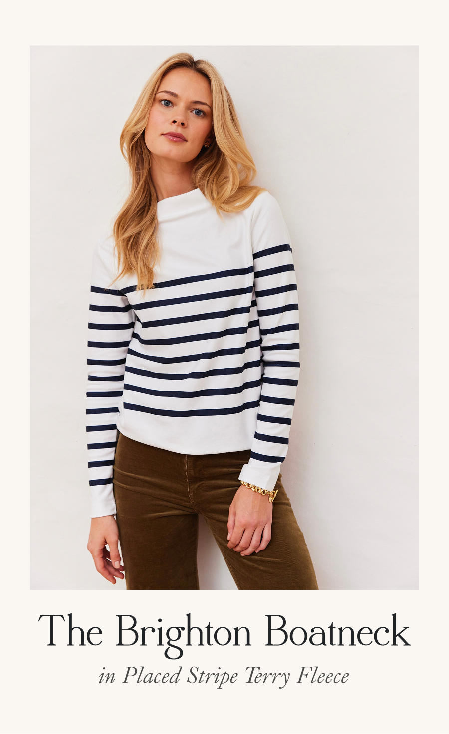 The Brighton Boatneck in Placed Stripe Terry Fleece